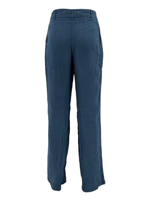 women's blue denim linen trousers with pleats 120% Lino | 31AL1W29C3-000G22900021